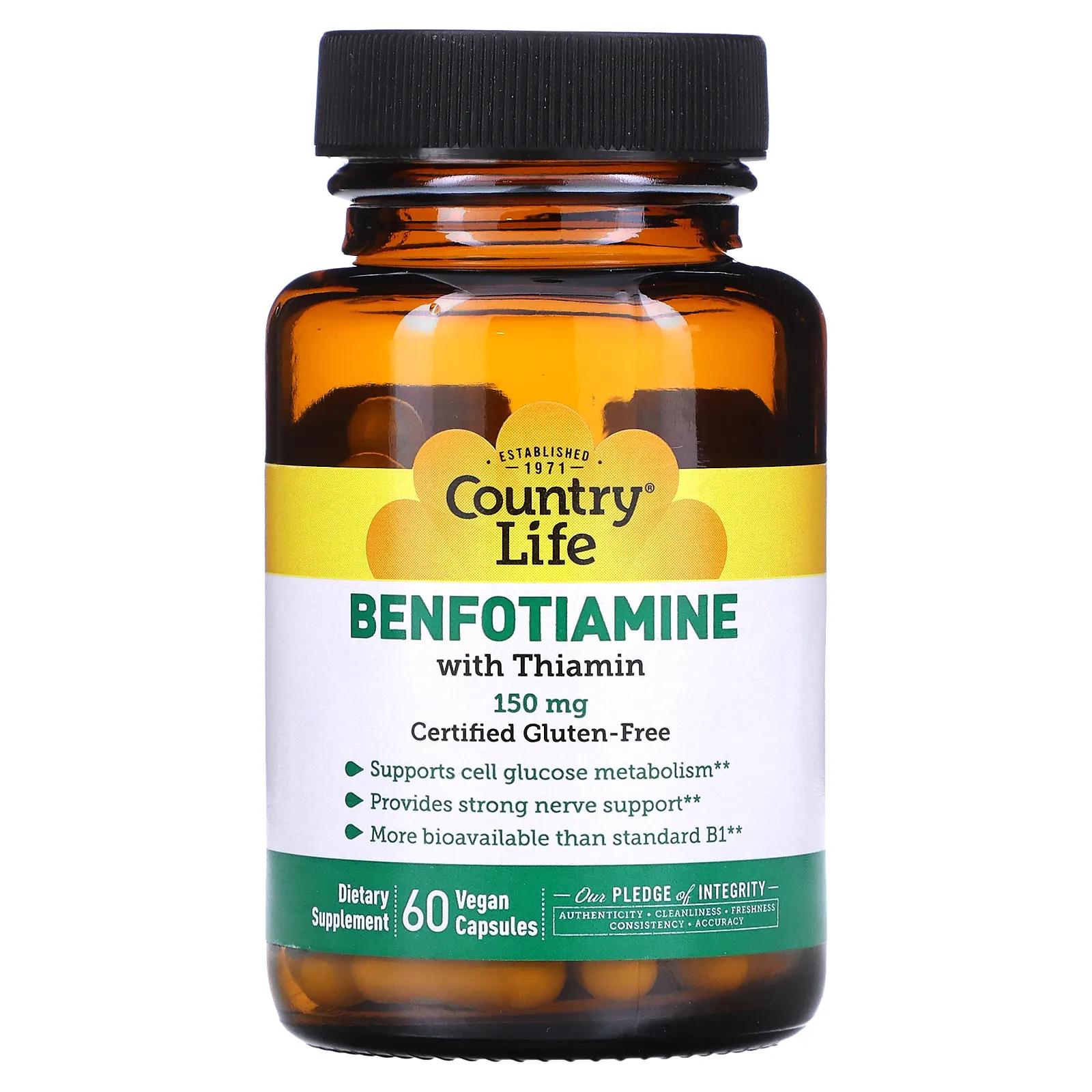 Country Life Бенфотиамин с коферментом B1 150 мг 60 растительных капсул kal бенфотиамин 150 мг 60 растительных капсул
