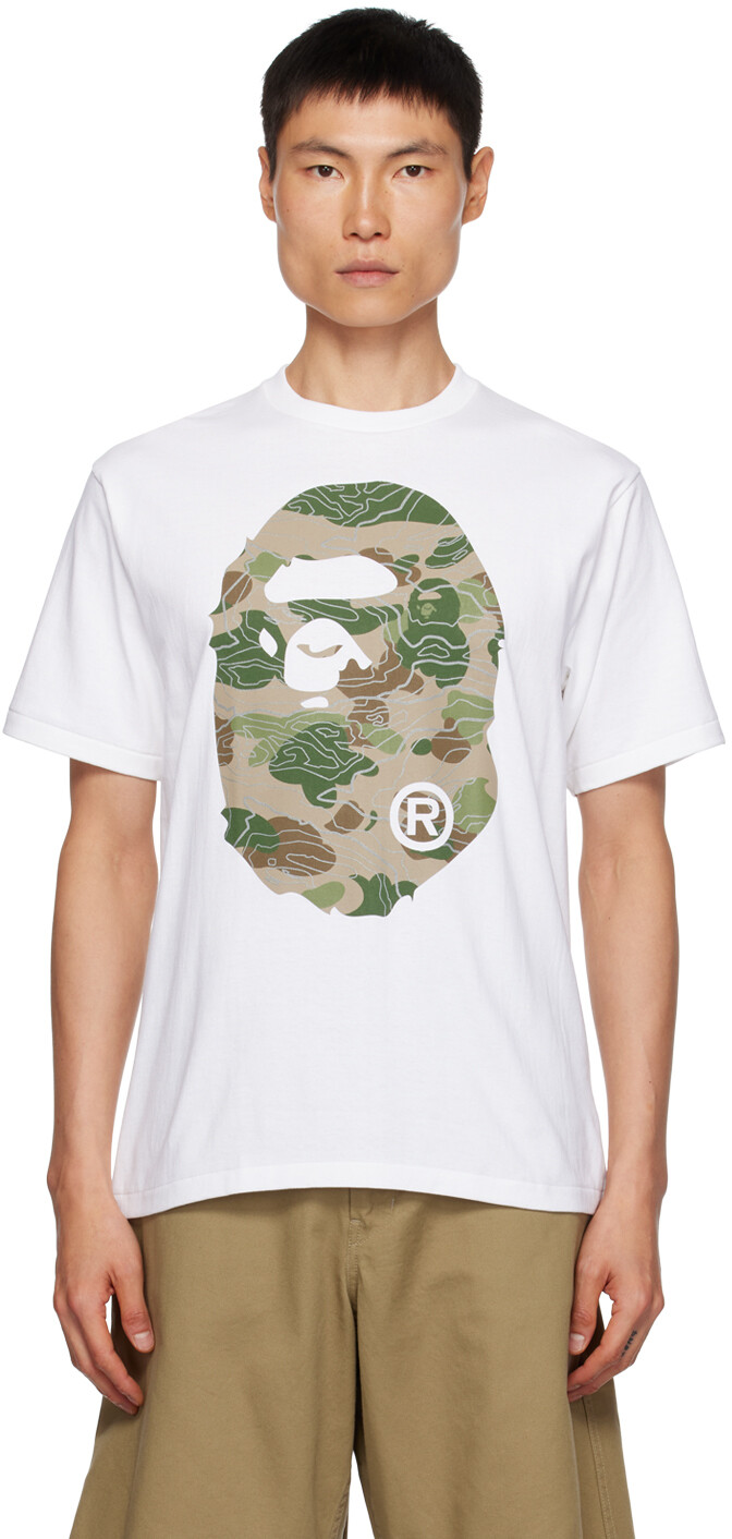 

BAPE Белая многослойная камуфляжная футболка с головой большой обезьяны, Белый