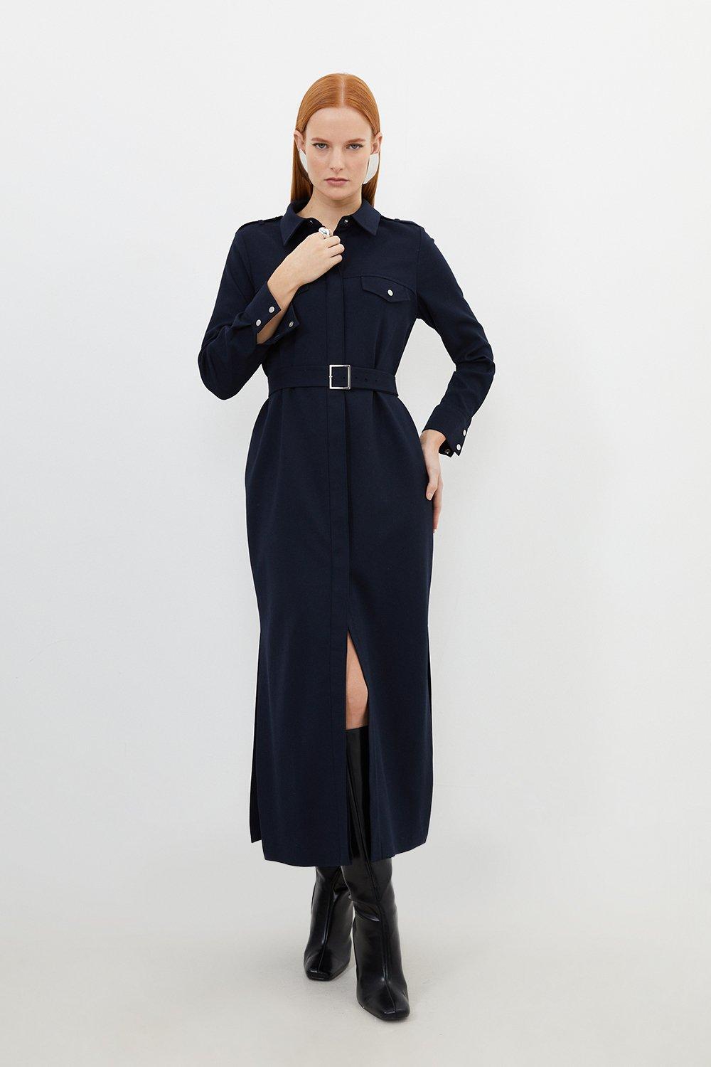 цена Фланелевое платье-рубашка с длинными рукавами и карманами на заказ Karen Millen, синий