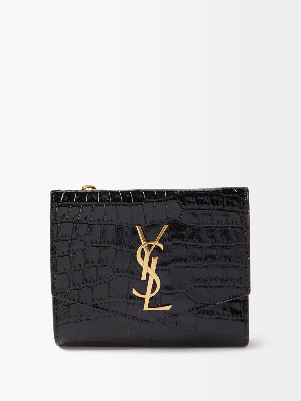 

Кожаный кошелек uptown с металлической пластинкой ysl Saint Laurent, черный