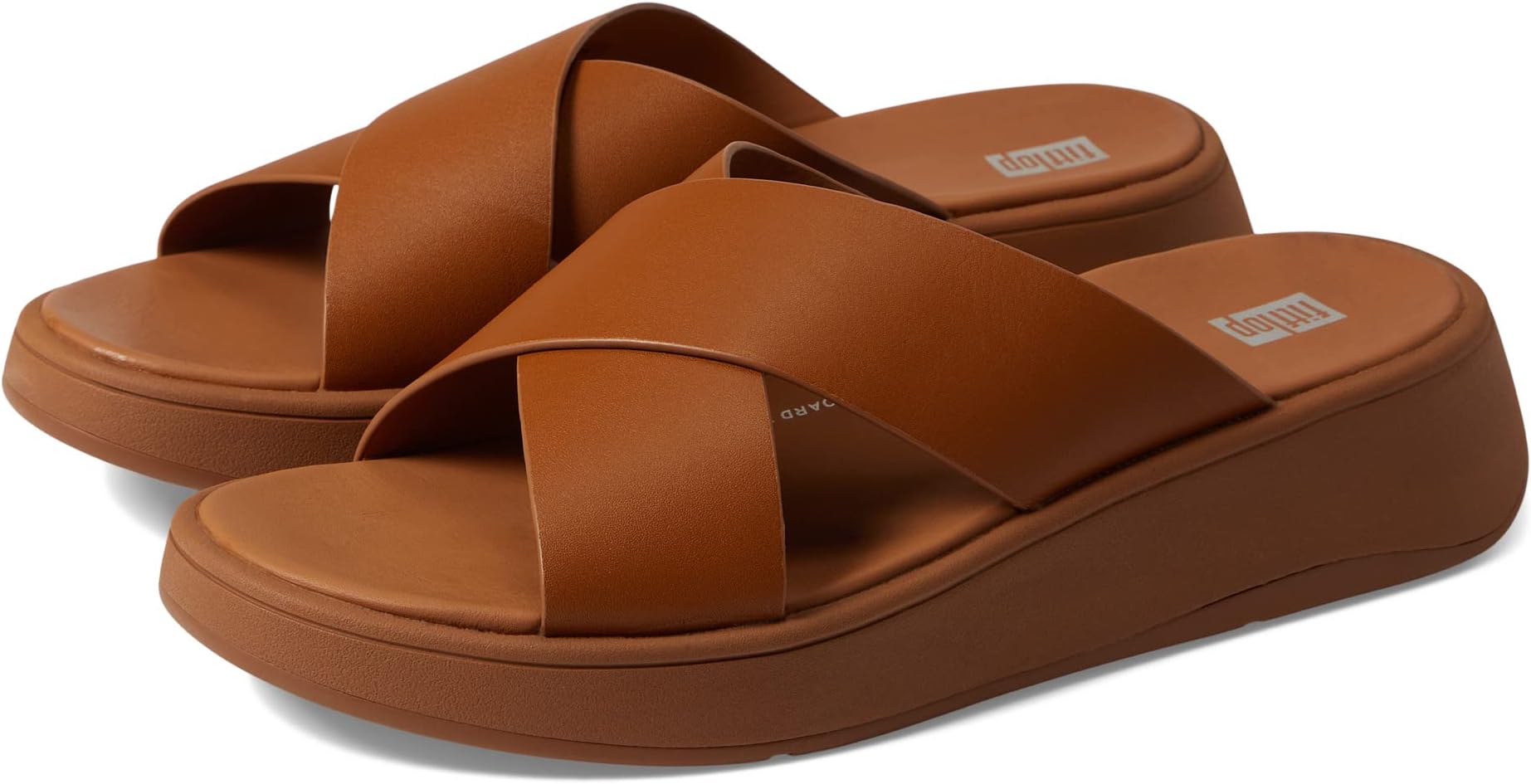 

Сандалии на плоской подошве F-Mode Leather Flatform Cross Slides FitFlop, цвет Light Tan