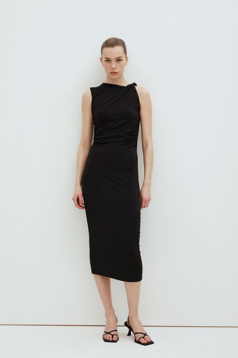 Платье миди с рюшами H&M, черный