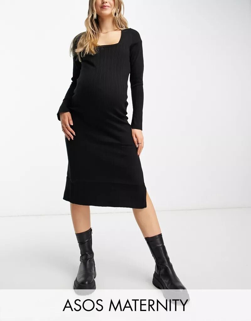 

Черное трикотажное платье миди с квадратным вырезом ASOS DESIGN Maternity