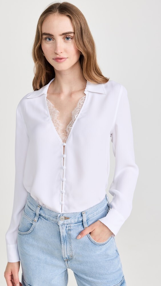 

Блуза L'AGENCE Kori Lace Trim, белый
