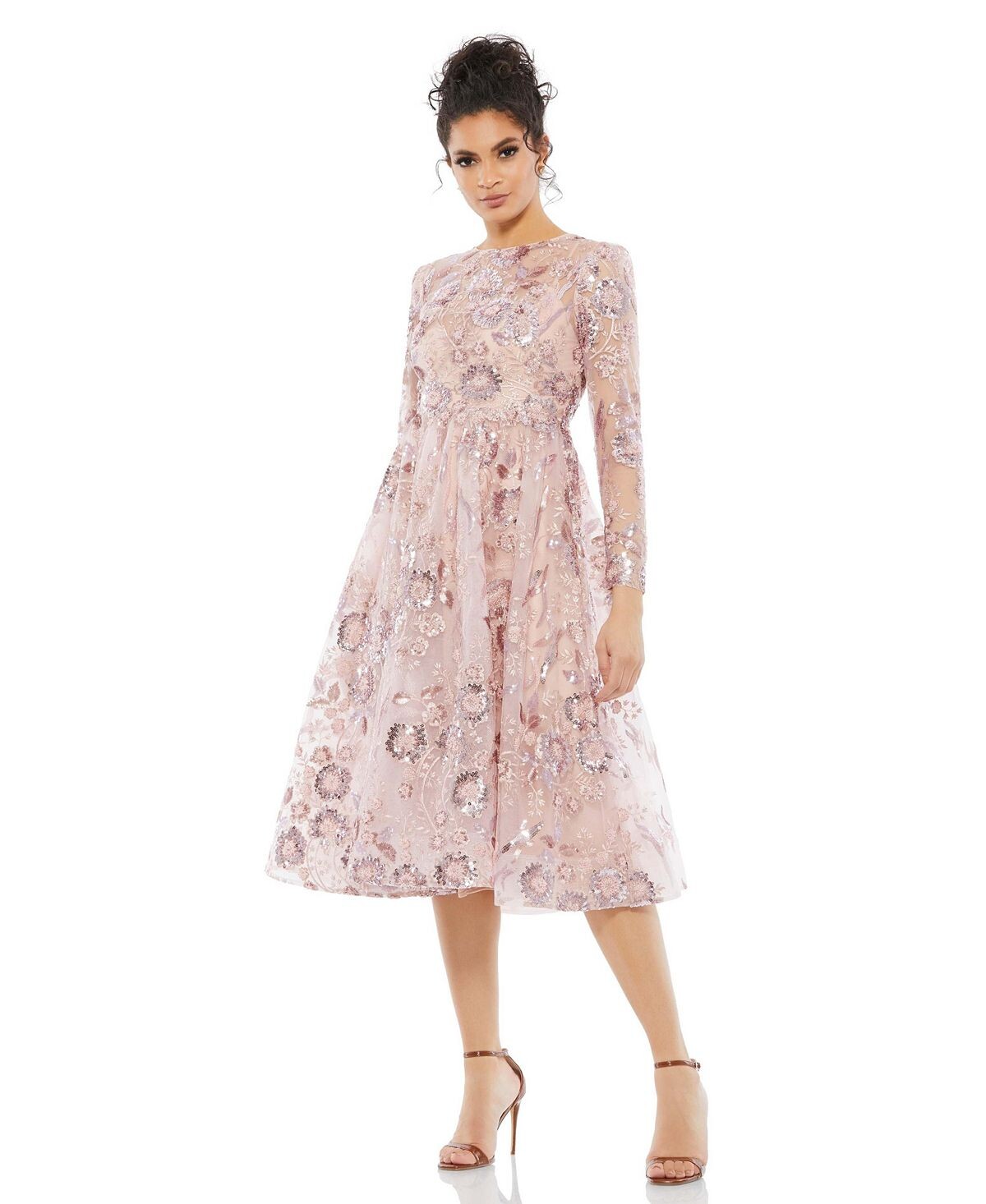 

Женское платье миди с длинными рукавами и декором MAC DUGGAL, розовый