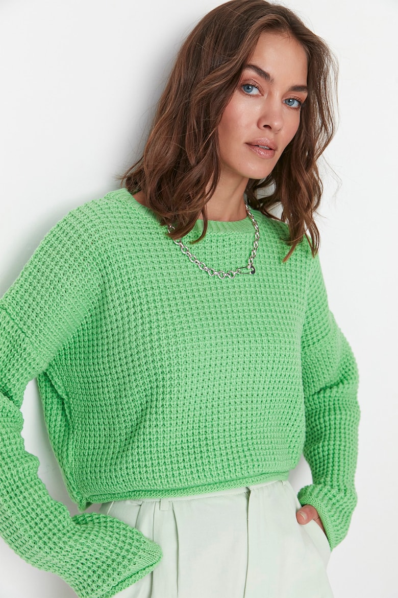 Укороченный свитер с заниженными рукавами и рельефом Trendyol, зеленый