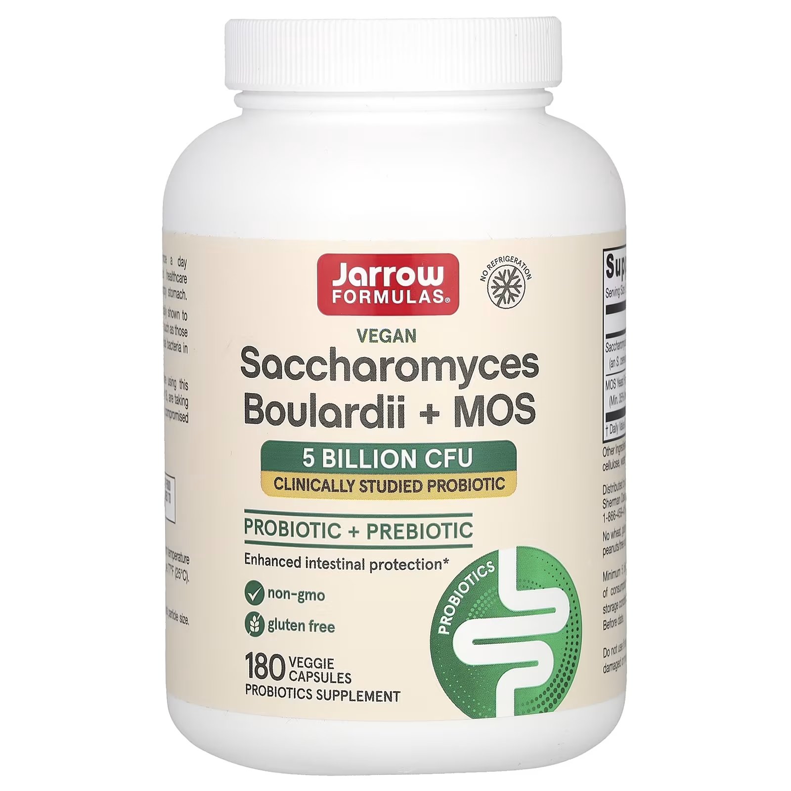 Jarrow Formulas Веганские Saccharomyces Boulardii + MOS 5 миллиардов КОЕ 180 растительных капсул пищевая добавка seeking health saccharomyces boulardii 5 миллиардов кое 60 вегетарианских капсул