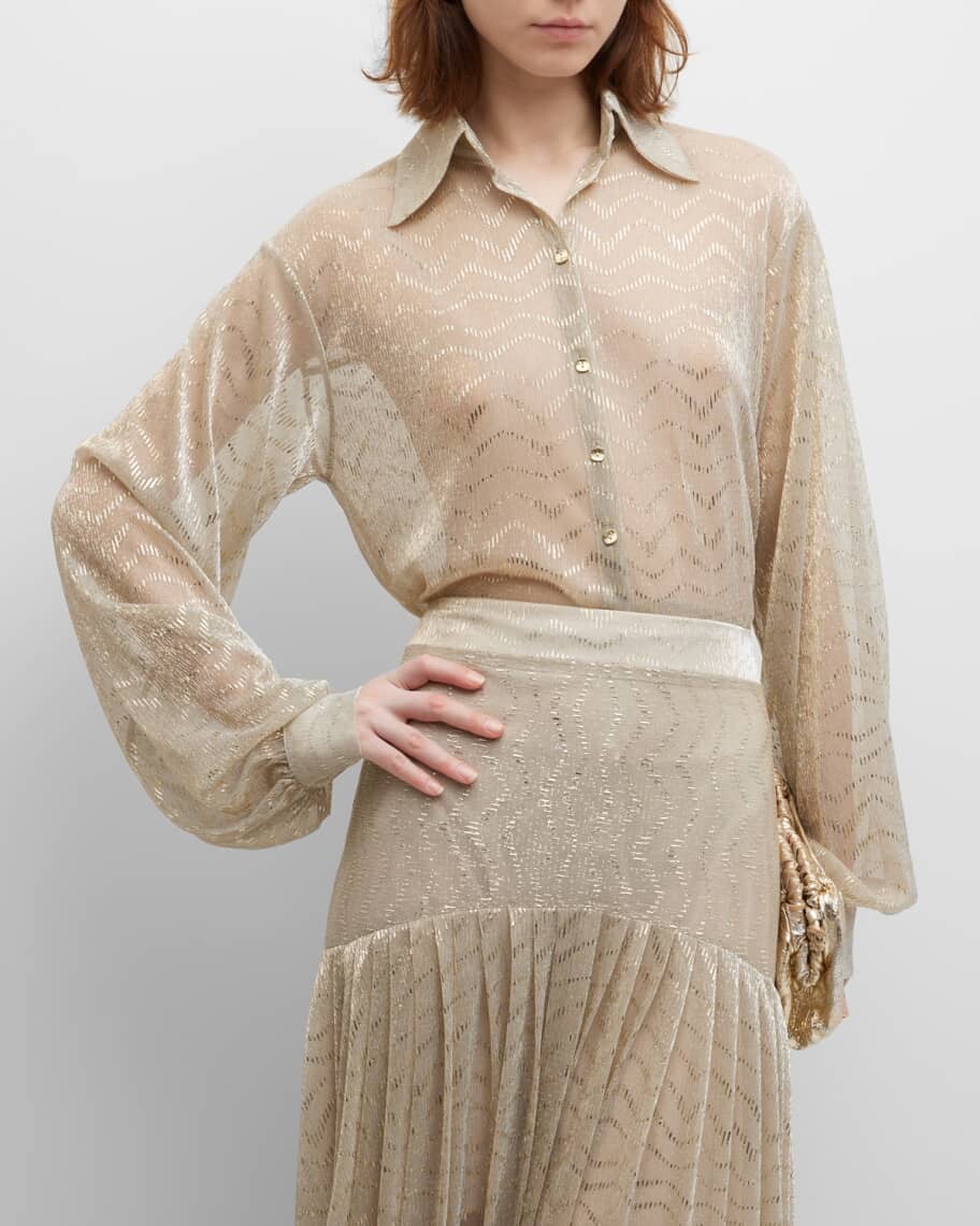 

Блузка с металлическим шевроном и объемными рукавами LACE The Label