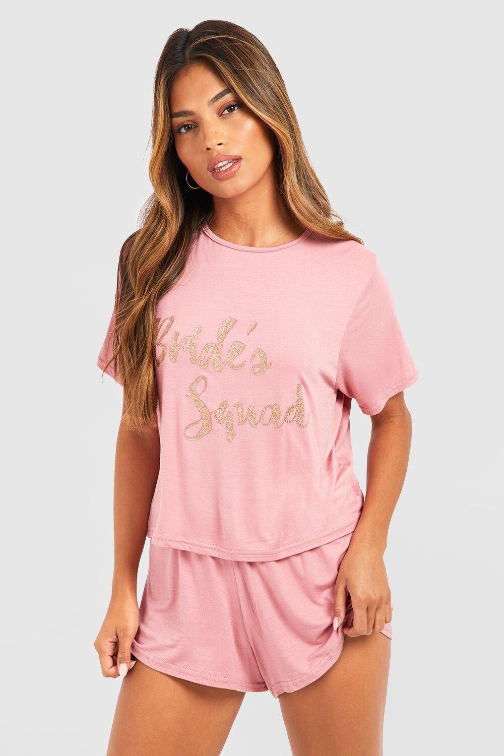 

Футболка и короткий комплект brides squad Boohoo, роза