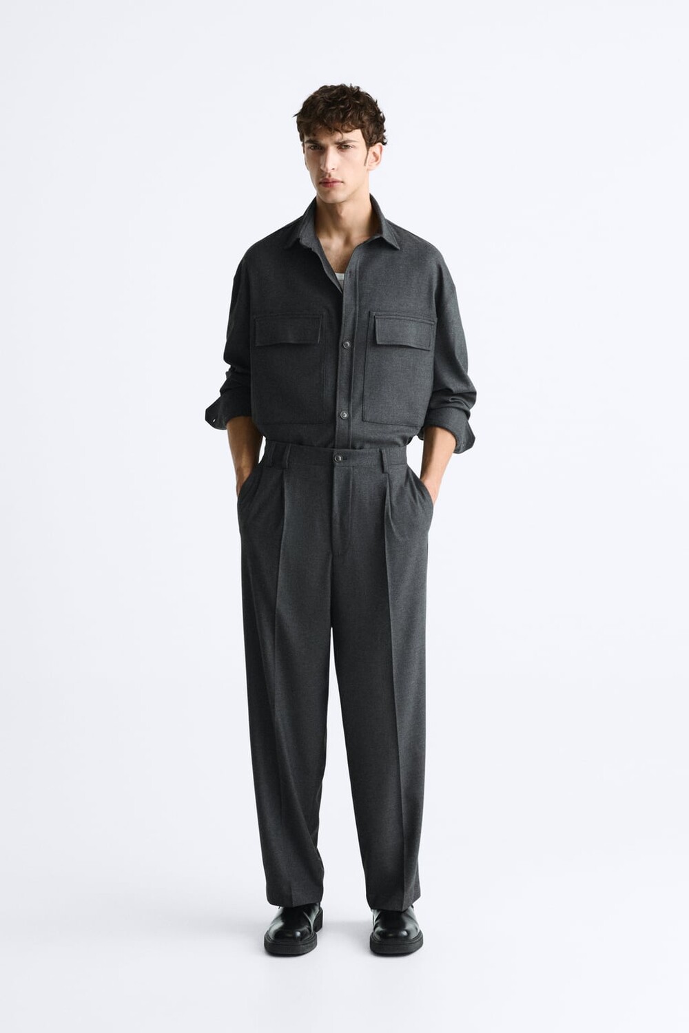

Плиссированные брюки из смесовой вискозы ZARA, серый