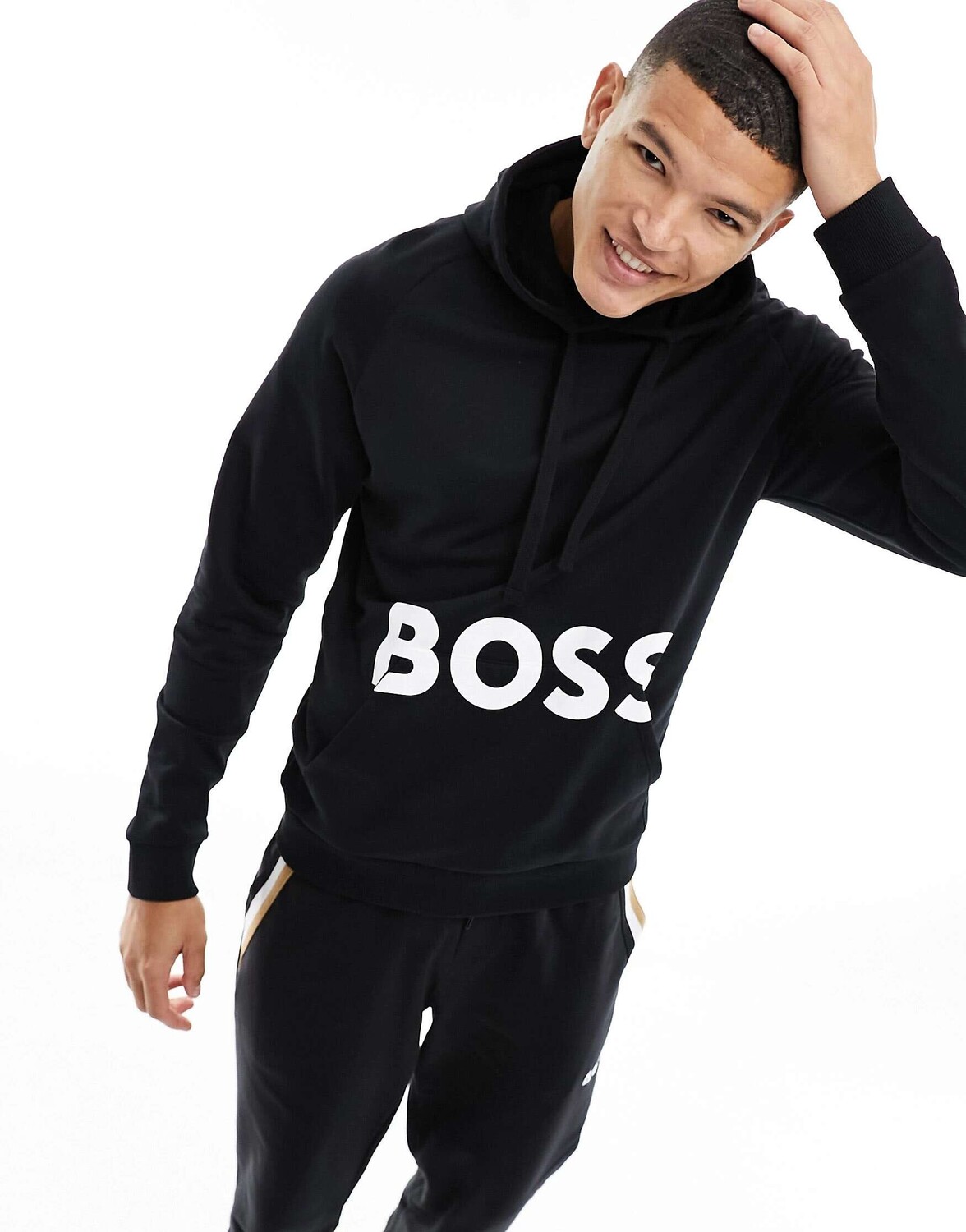 

Черная толстовка с капюшоном и принтом логотипа Boss Bodywear