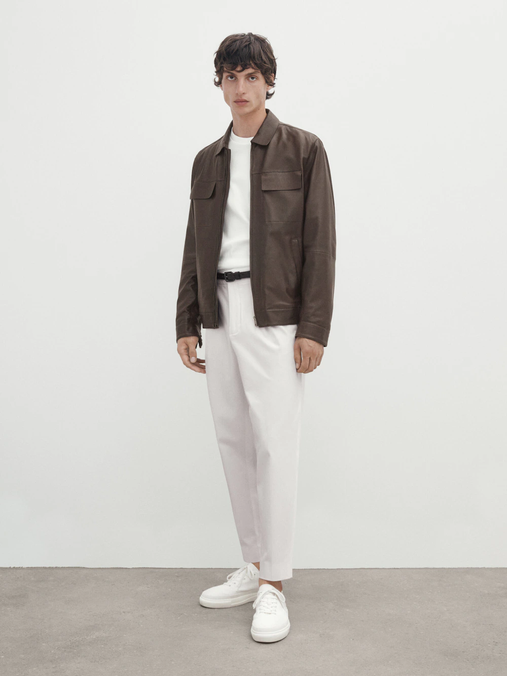

Коричневая куртка из кожи наппа с карманами Massimo Dutti, коричневый