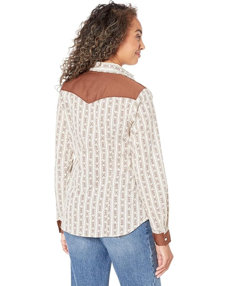 

Блуза Roper Retro Contrast Fancy Yoke Cream & Brown Wallpaper Stripe Western Blouse, коричневый