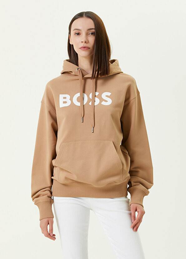 

Бежевый свитшот с капюшоном и логотипом Boss