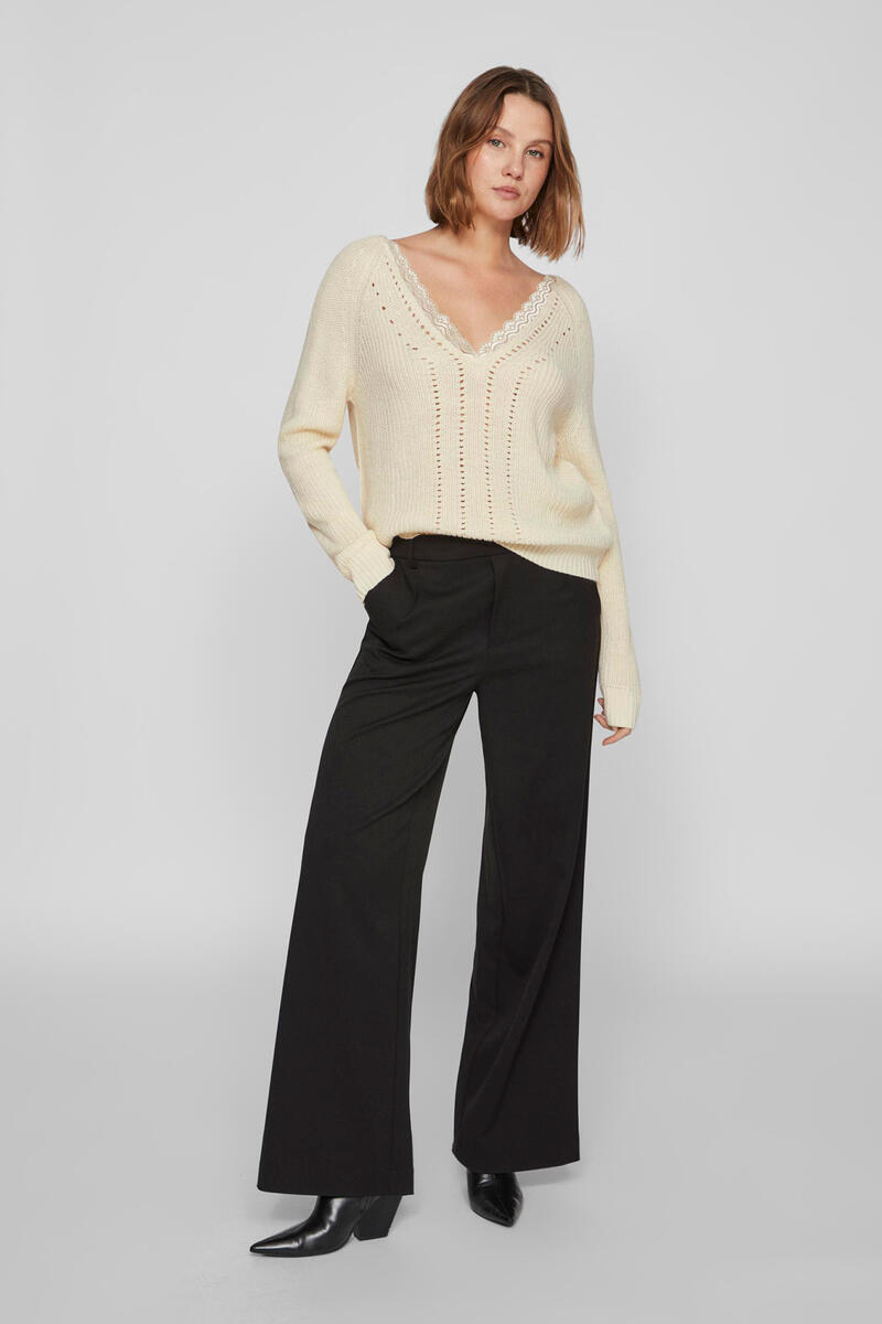 Кружевной свитер Vila, серый женская рубашка с v образным вырезом осенняя блузка из полиэстера с длинными рукавами v образным вырезом и кружевной вставкой