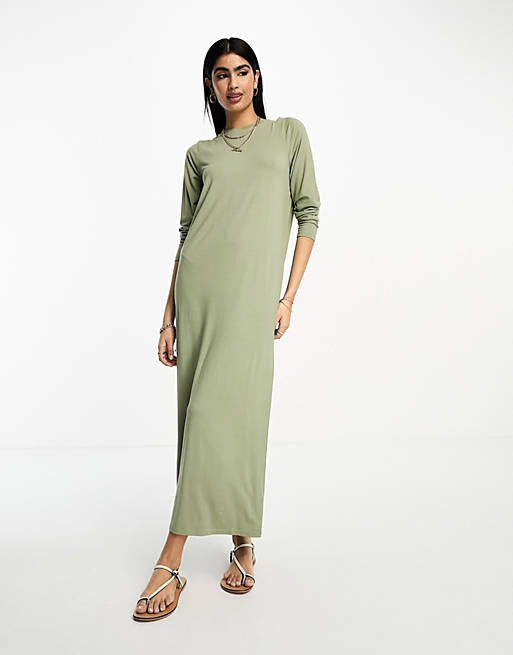 

Платье-футболка макси с длинными рукавами ASOS DESIGN хаки