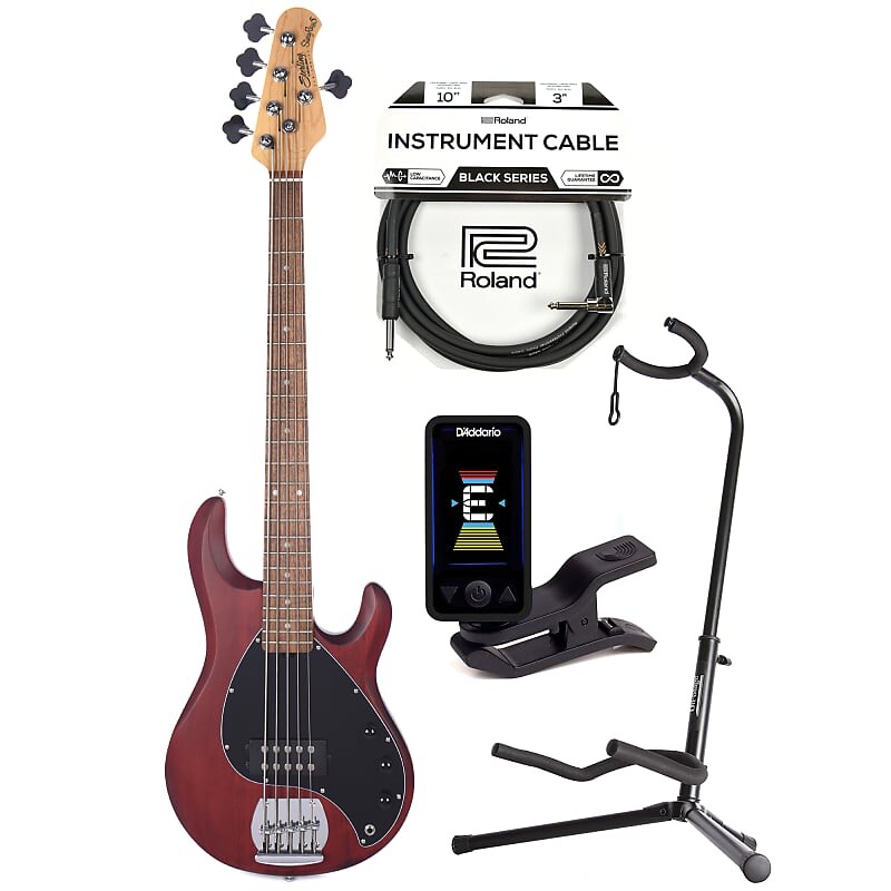 

Басс гитара Sterling by Music Man S.U.B. Series StingRay5 5-String Walnut Satin w/Guitar Stand, Tuner and 10' Cable Bundle