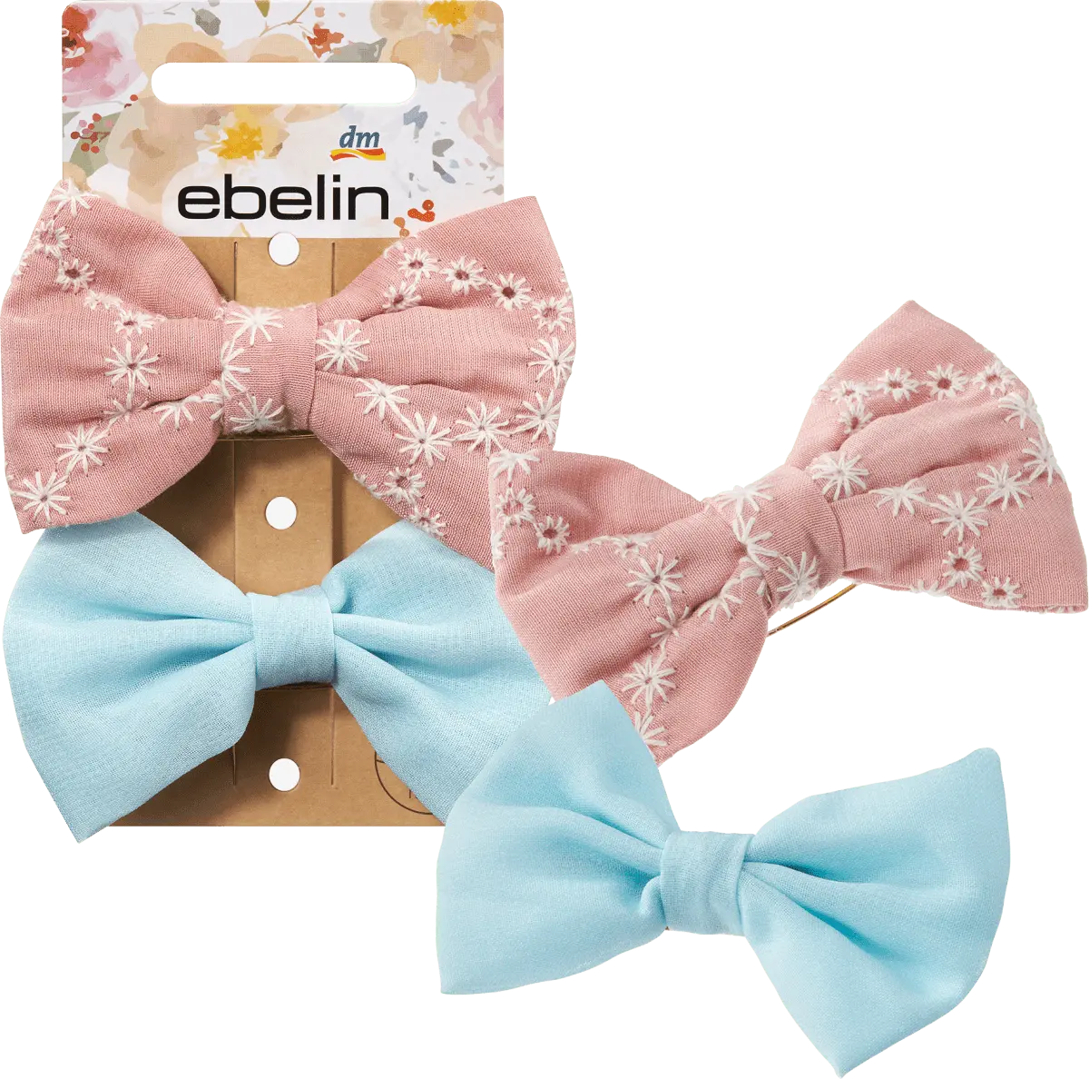 

Брошь для волос и заколки-бантики розовый голубой 2 шт. ebelin