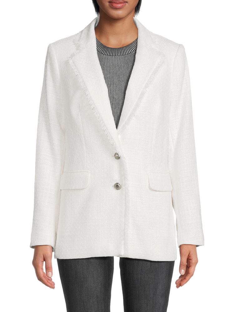цена Твидовый пиджак с бахромой Karl Lagerfeld Paris, цвет Soft White