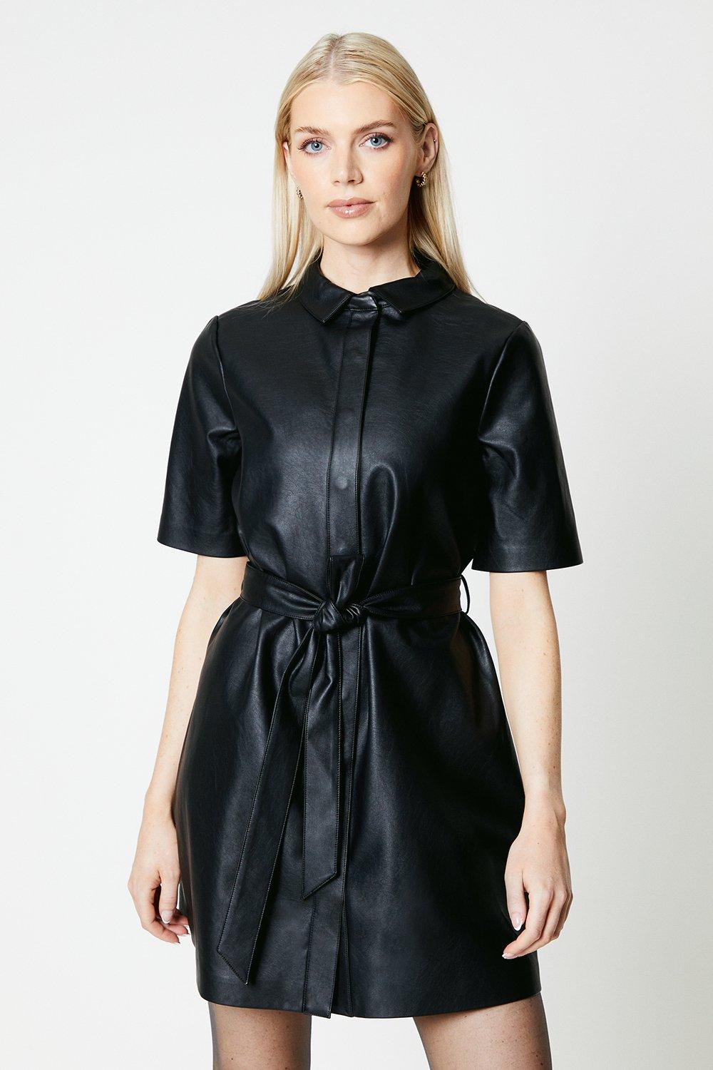 цена Платье-рубашка из искусственной кожи с поясом Debenhams, черный