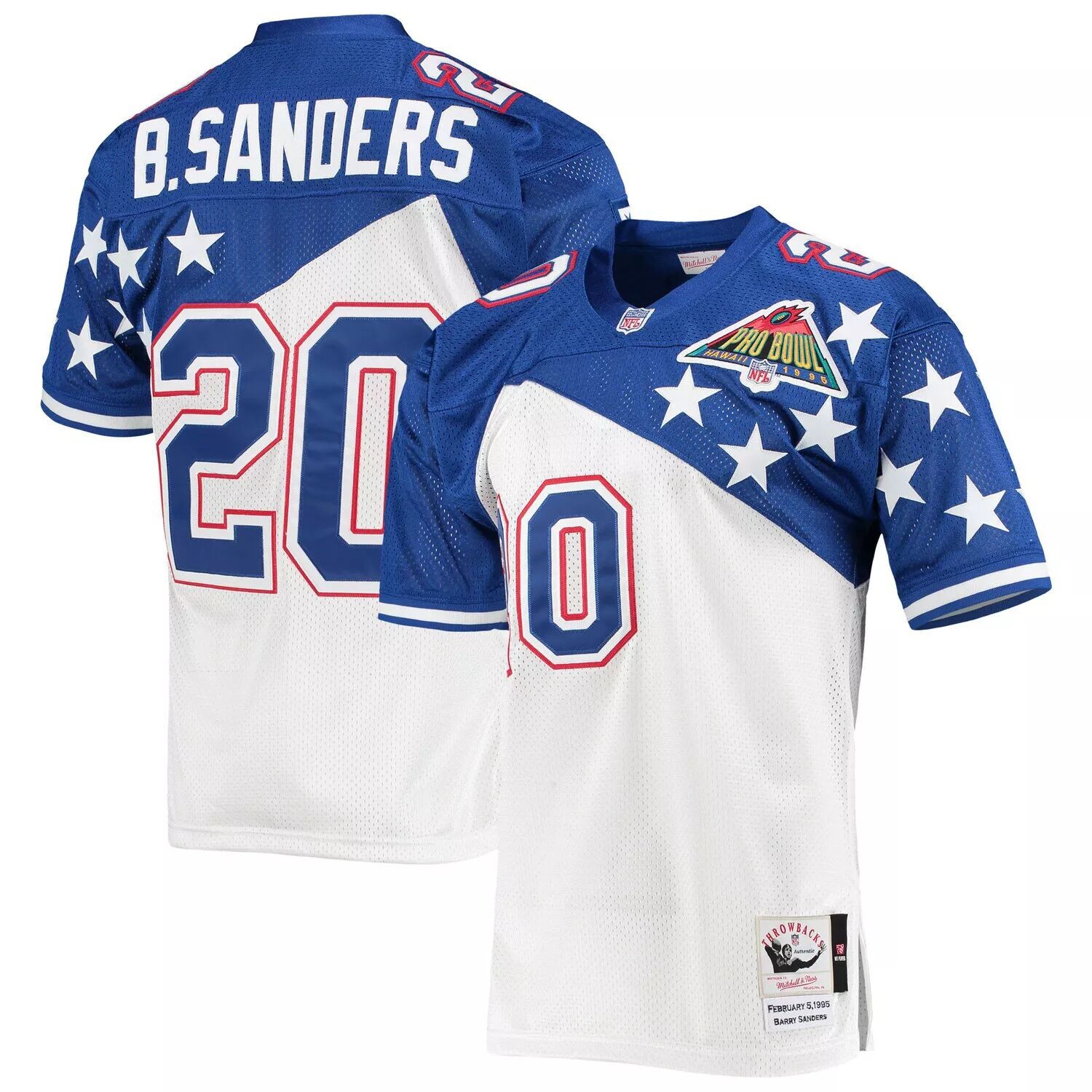 

Мужское белое/синее джерси Mitchell & Ness Barry Sanders NFC 1994 Pro Bowl Authentic, Синий