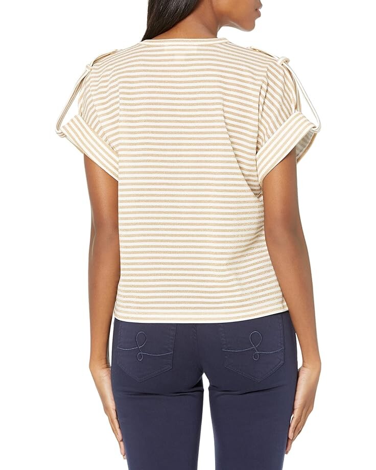 

Футболка Michael Kors Petite Stripe Snap Epaulette T-Shirt, цвет White/Gold