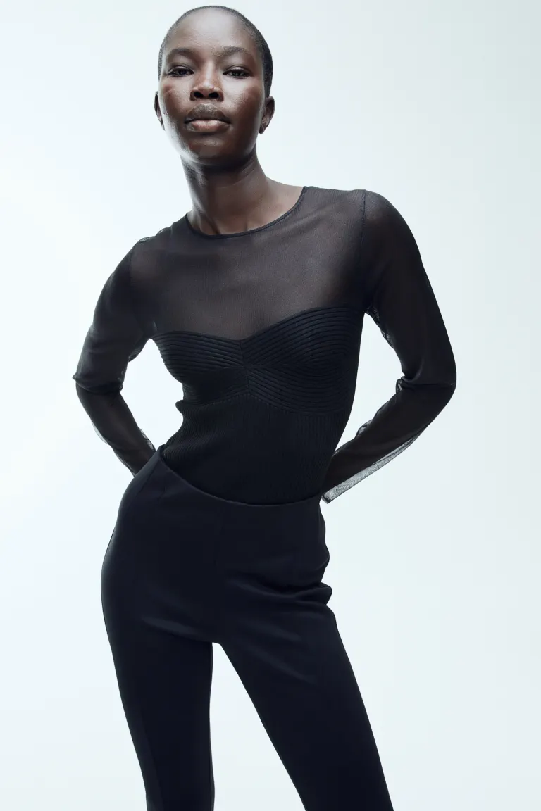 Полупрозрачная блузка H&M, черный полупрозрачная блузка godeea черный