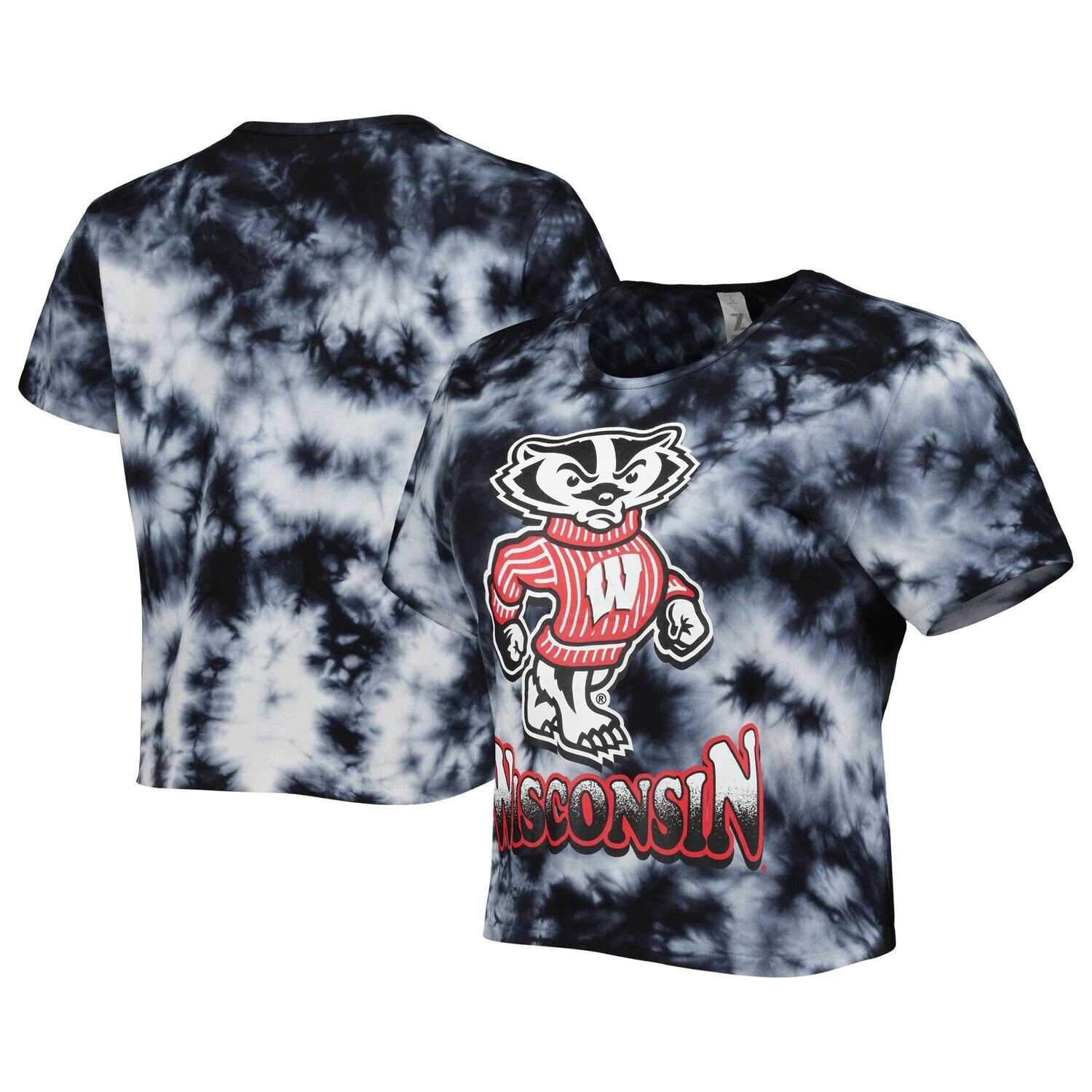 

Женская укороченная футболка ZooZatz Black Wisconsin Badgers Cloud-Dye