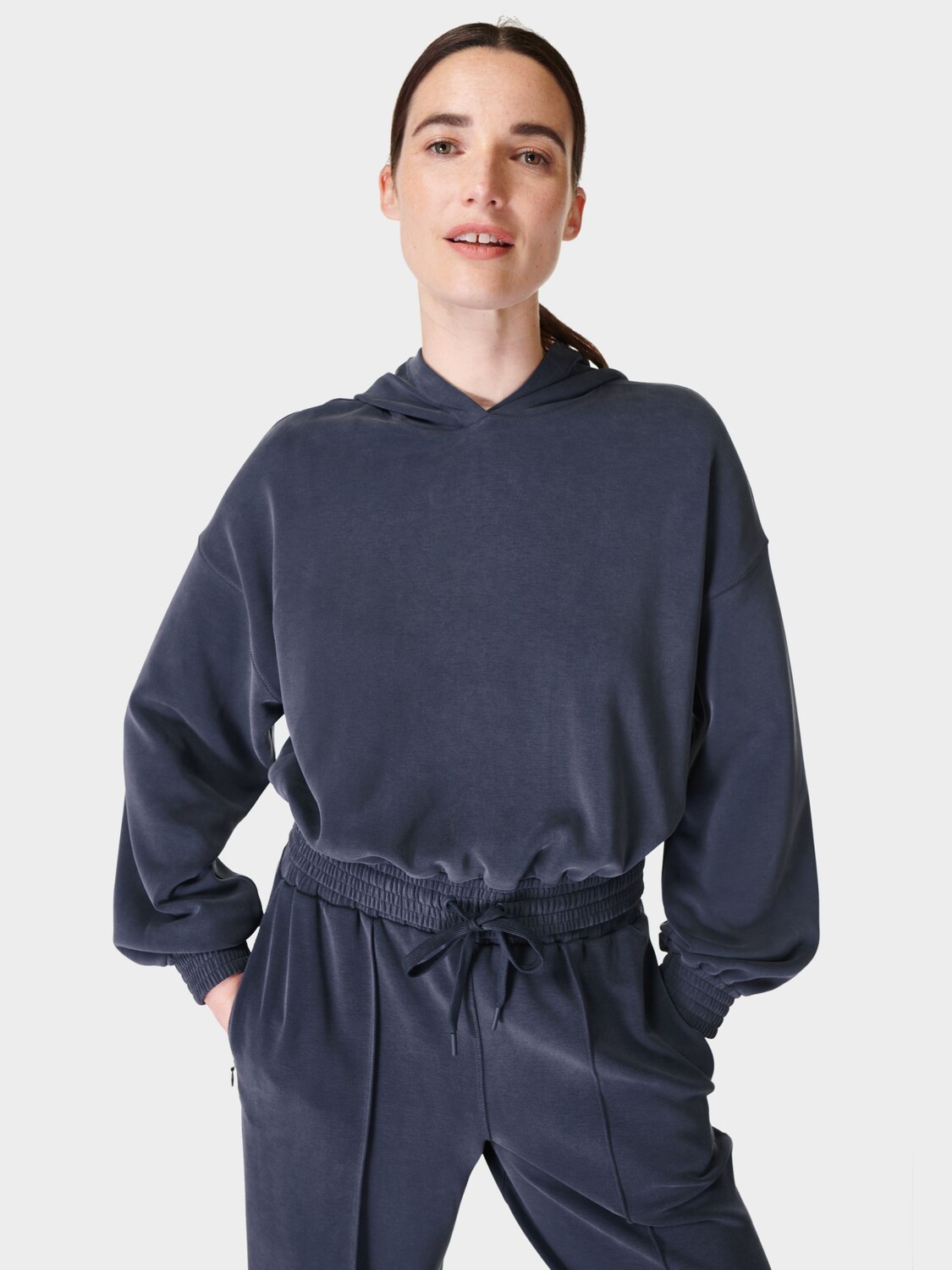 

Укороченная толстовка с капюшоном Sweaty Betty Sand Wash Cloud Weight, темно-синий