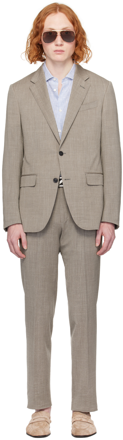 Серо-коричневый костюм с зубчатыми лацканами Zegna пиджак из смесовой шерсти uniqlo темно коричневый