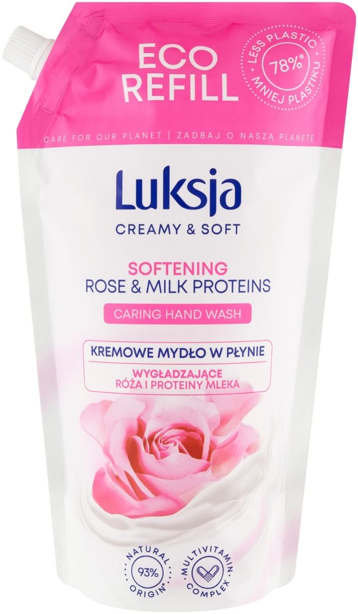 цена Сменный блок - жидкое мыло Luksja Creamy & Soft Róża i Proteiny млeka, 900 мл