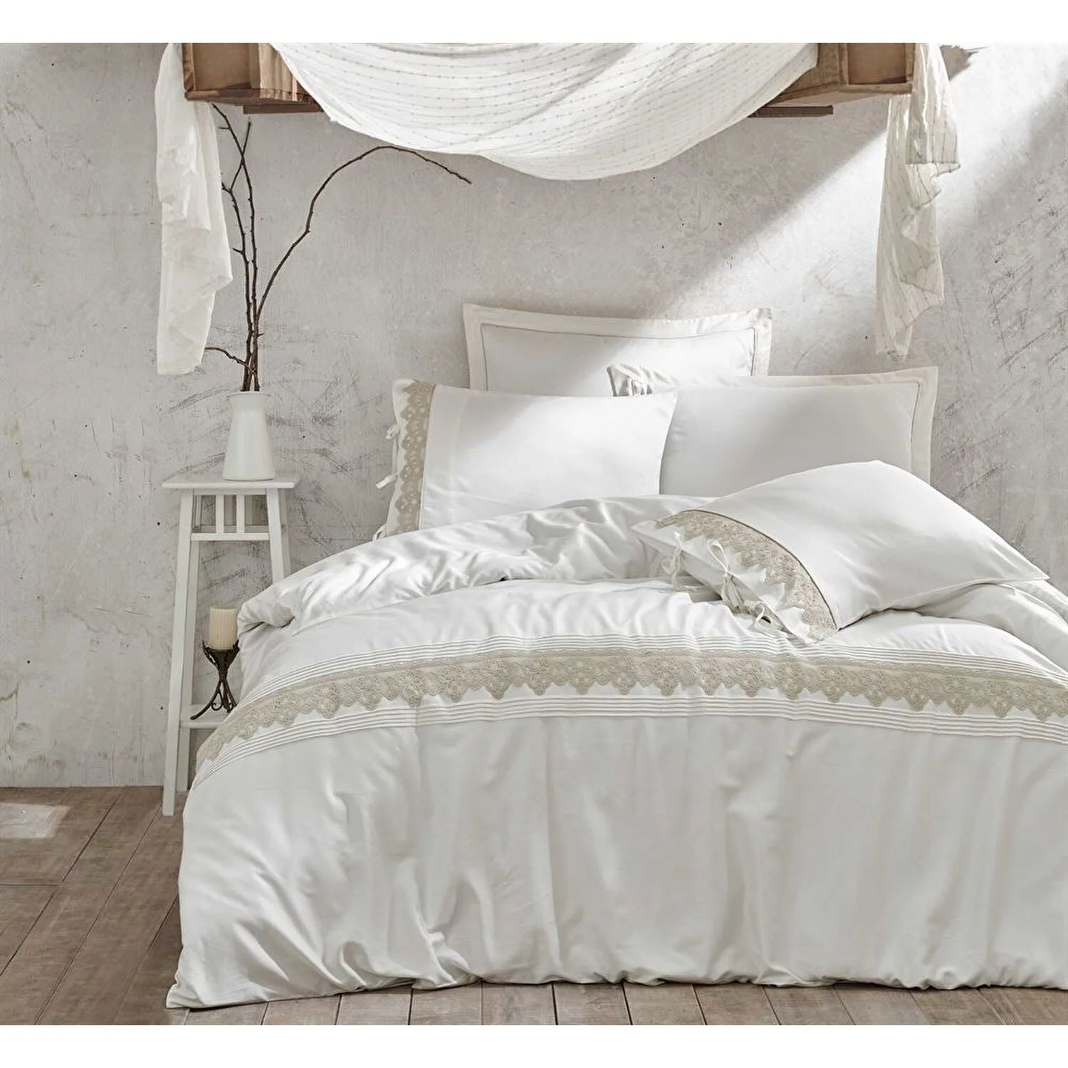 Комплект постельного белья Azra из экокотона кремового цвета