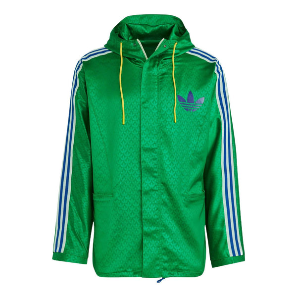 Куртка adidas originals Windbreaker Logo Printing Hooded Drawstring Sports Jacket 'Green', зеленый