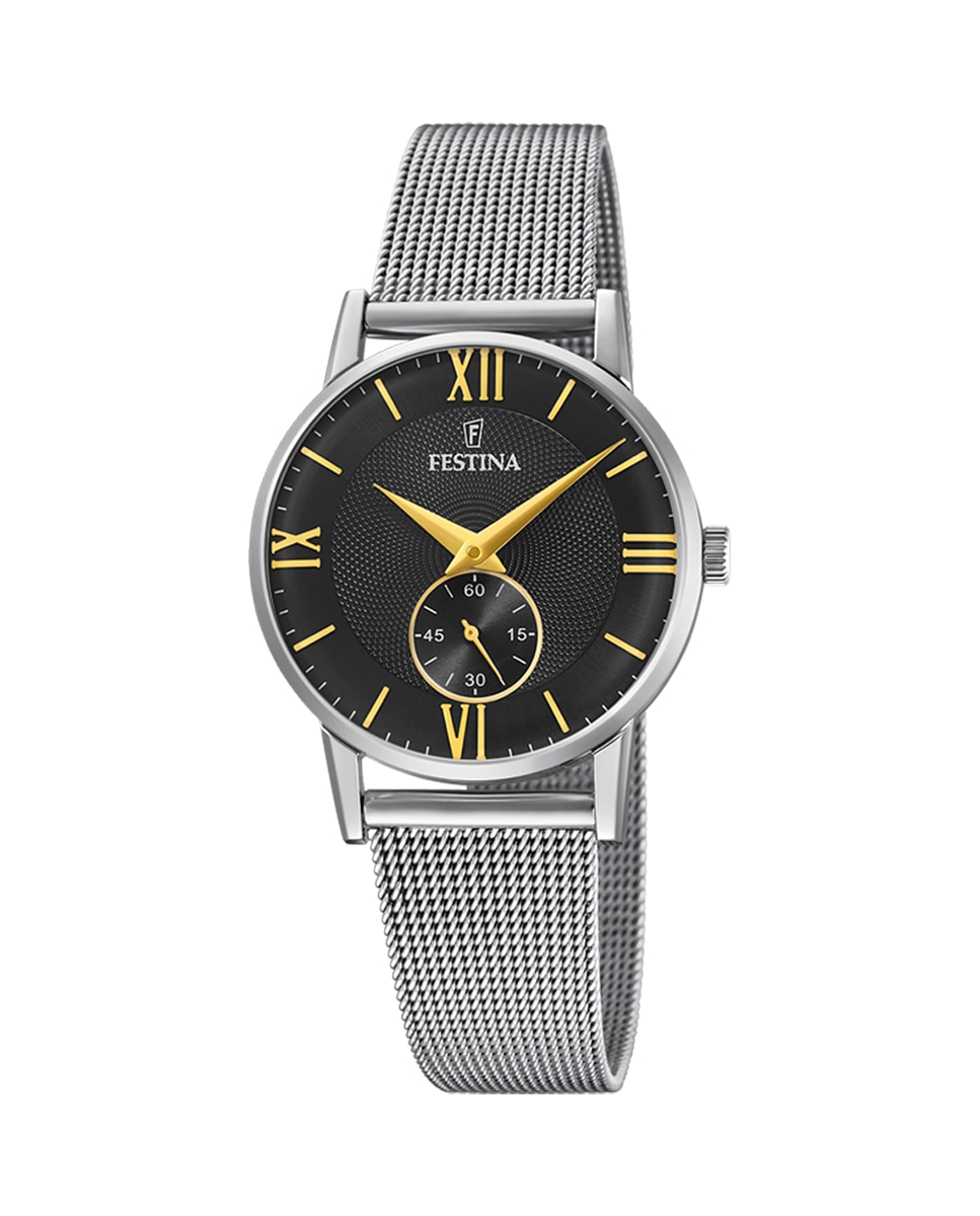 F20572/4 Женские часы в стиле ретро со стальным и черным циферблатом Festina, серебро