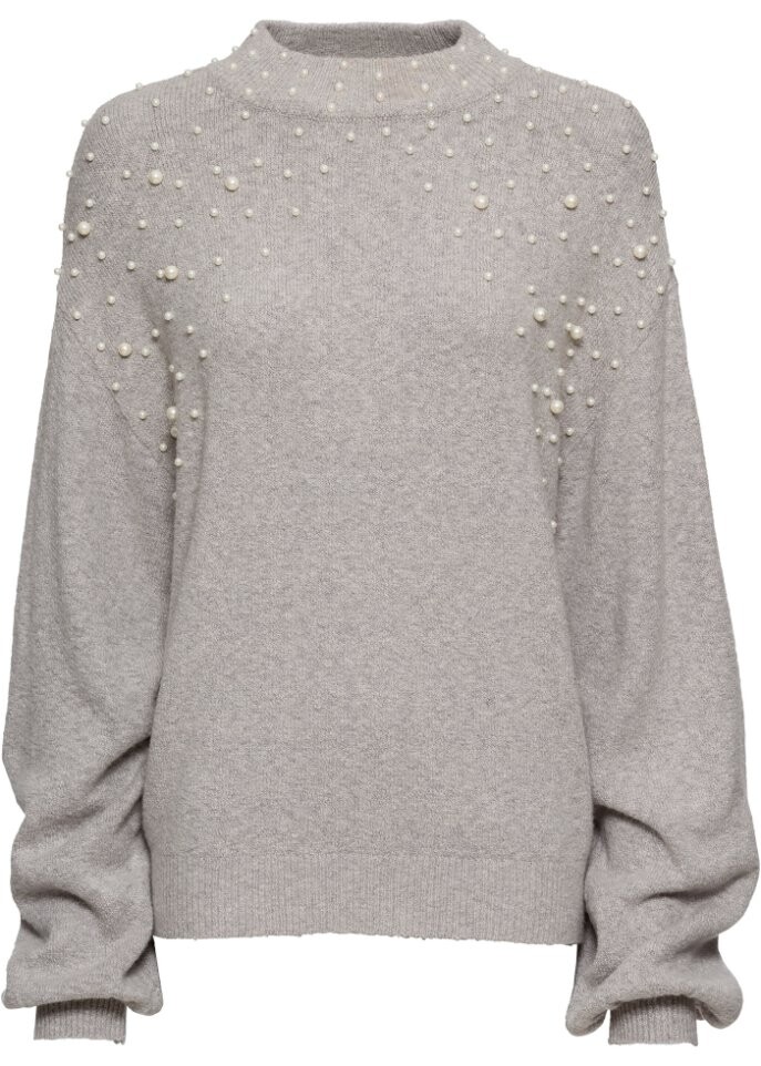 

Вязаный свитер с жемчугом Bodyflirt, серый