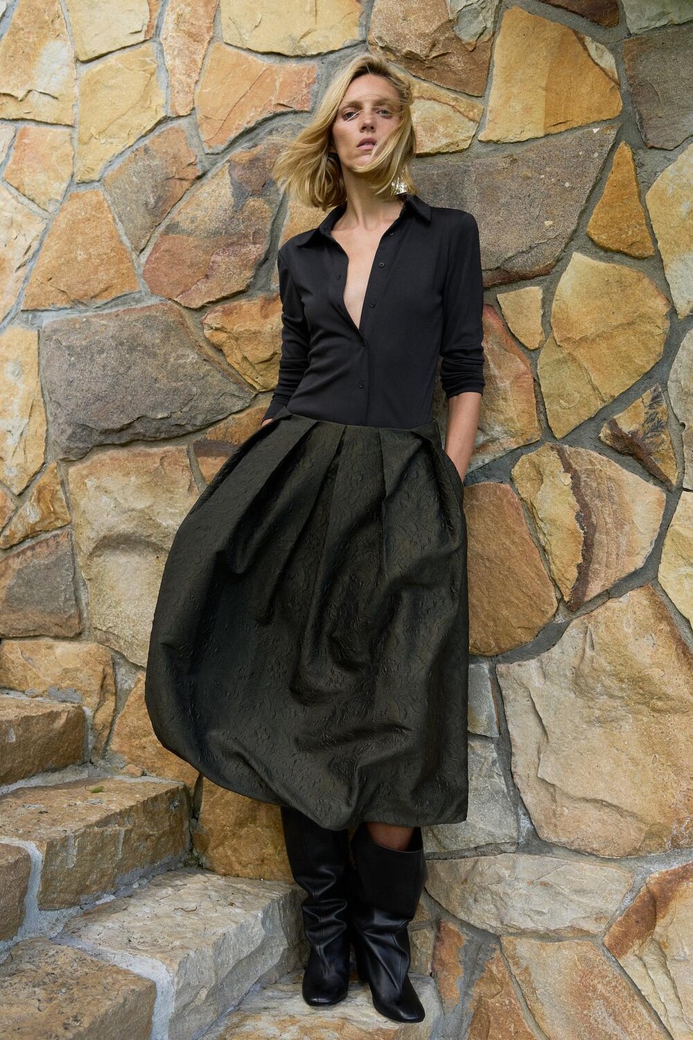 

Объемная жаккардовая юбка ZARA, зеленый