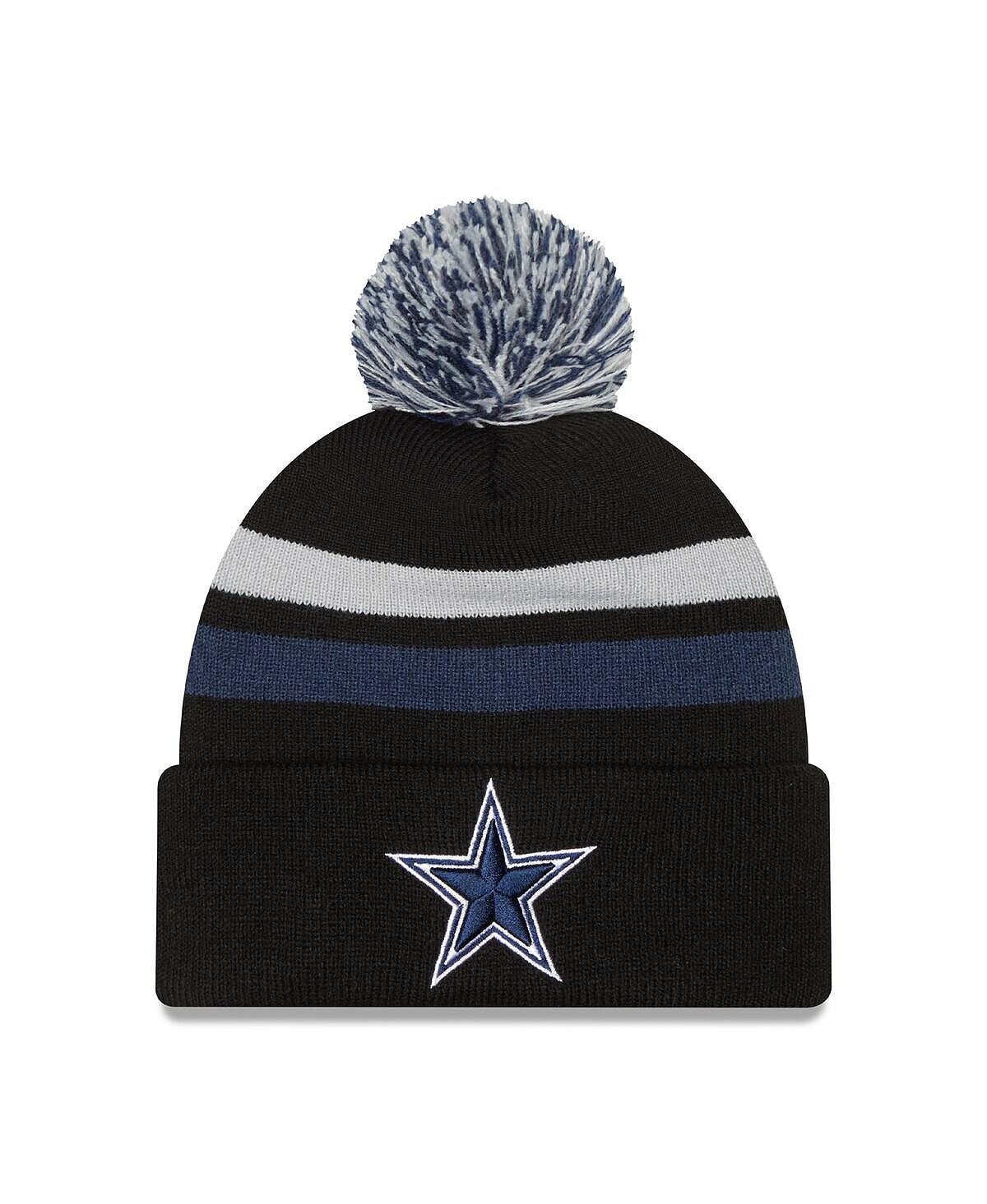 

Мужская черная вязаная шапка Dallas Cowboys Fresh с манжетами и помпоном New Era