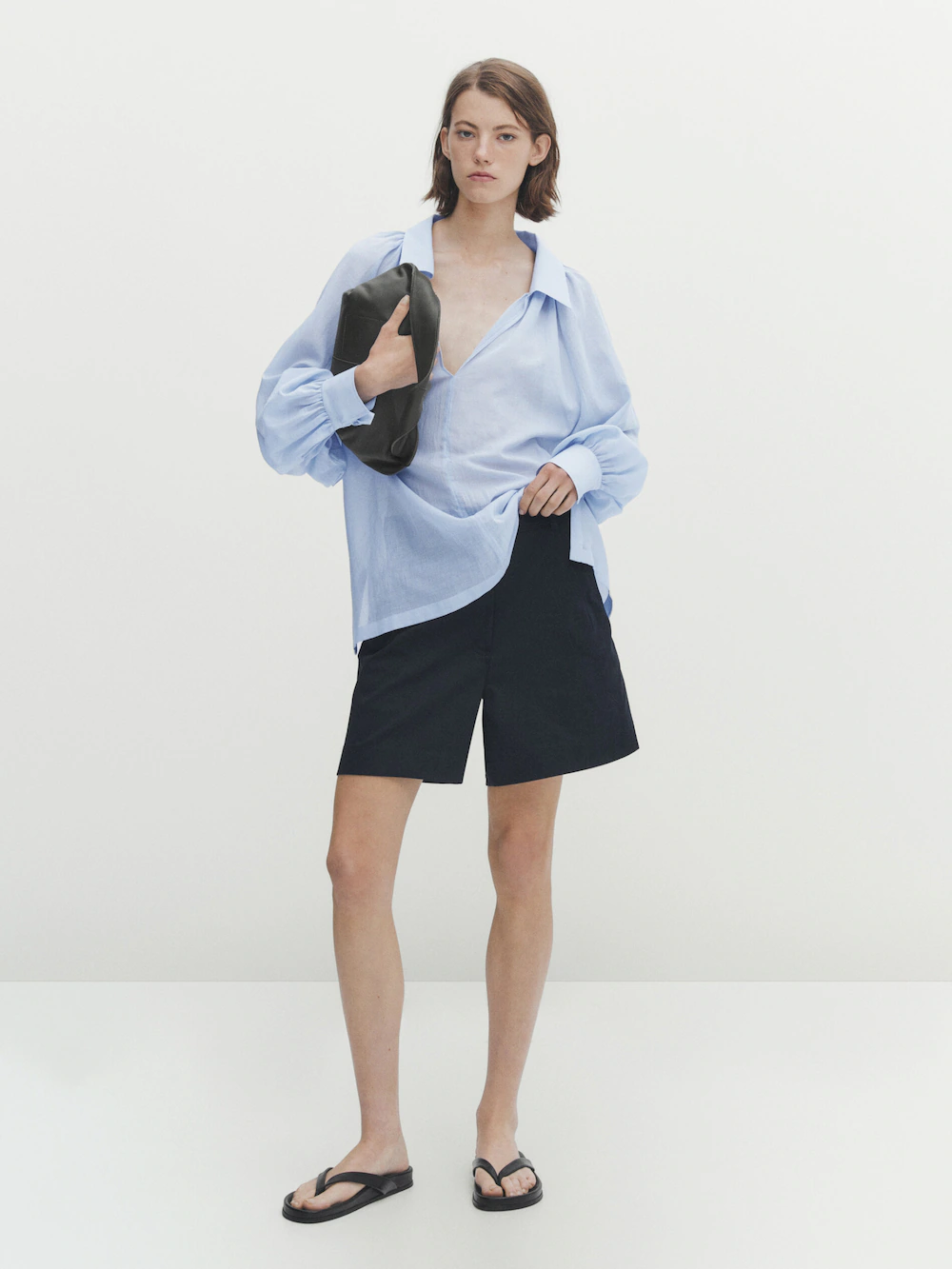

Блузка из хлопка со сборками Massimo Dutti, синий
