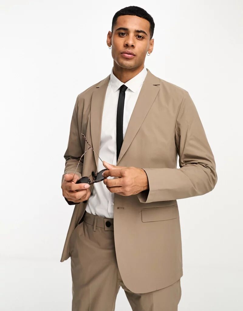 Светло-коричневый приталенный пиджак Selected Homme Commuter