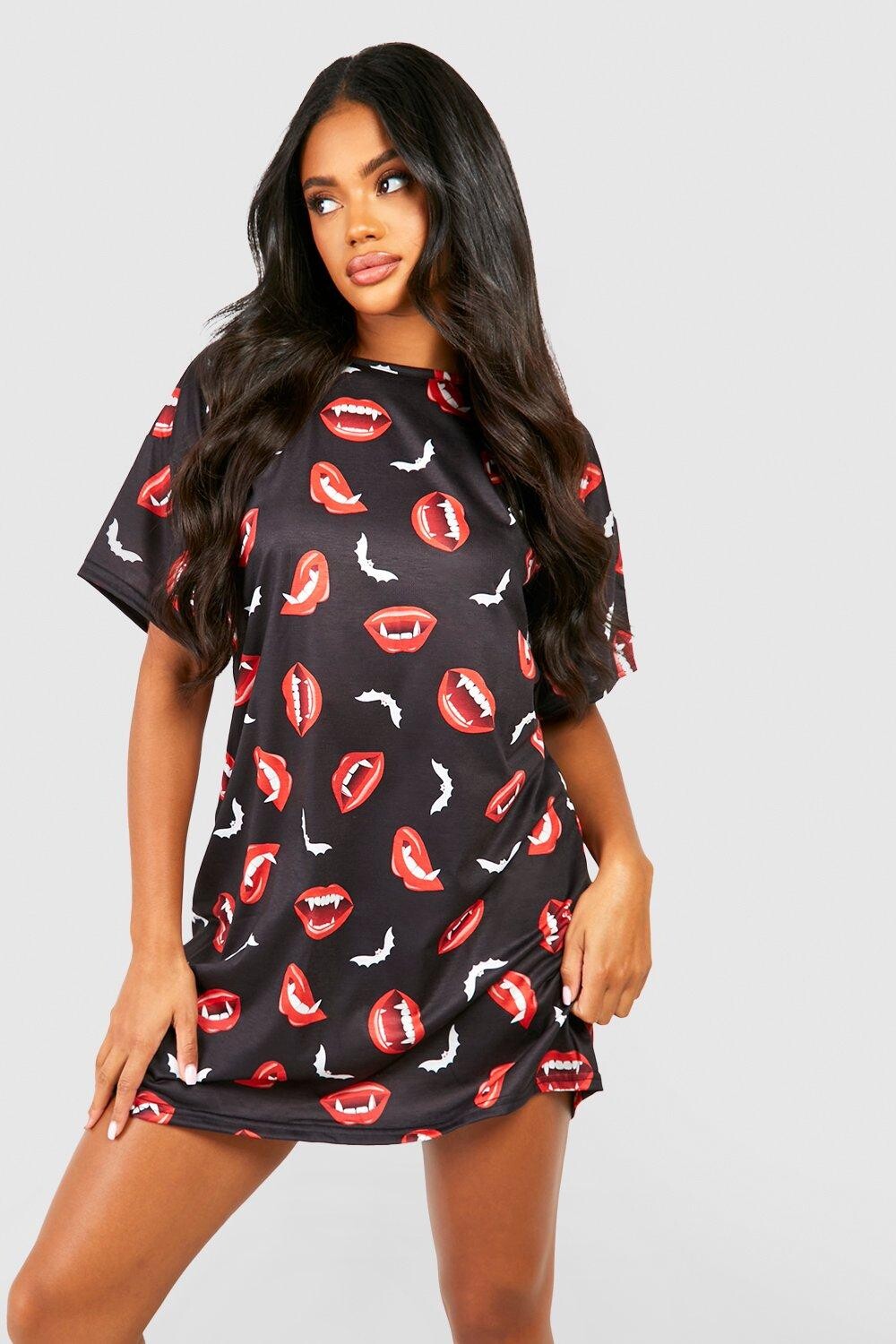 

Платье-футболка halloween lips & fangs l Boohoo, черный