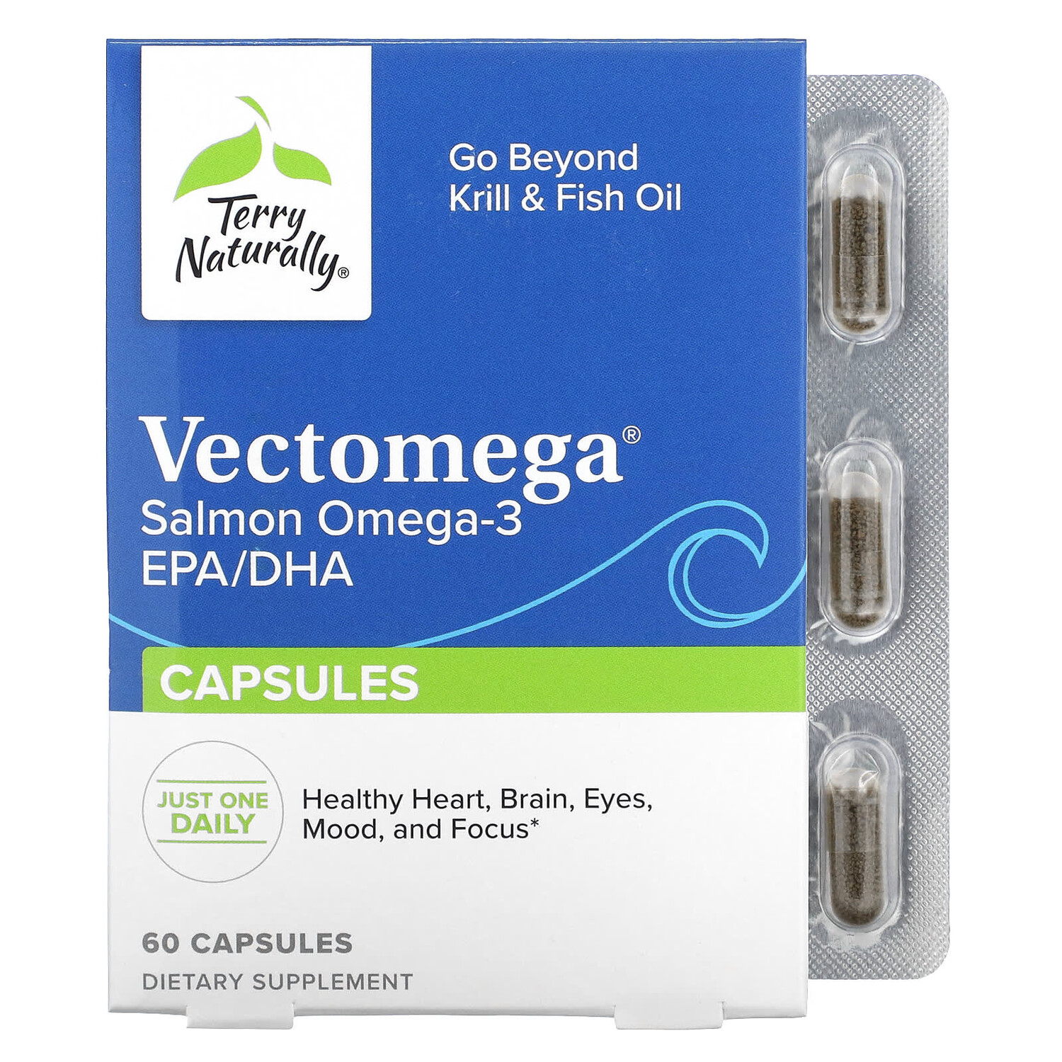 

Vectomega, Лосось Омега-3 EPA / DHA, 60 капсул, Terry Naturally