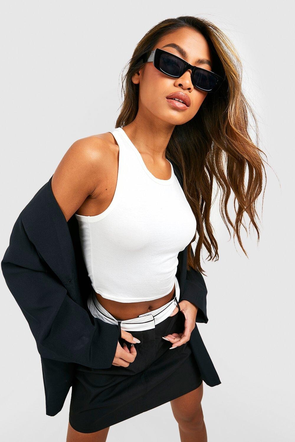 

Укороченный топ Racer boohoo, белый