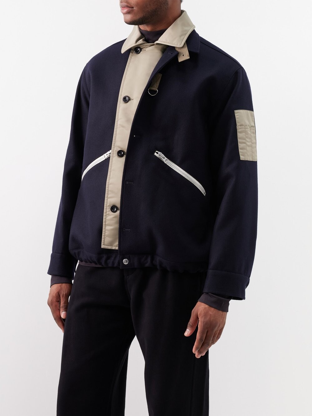 

Шерстяная рубашка со стеганой вставкой Sacai, синий