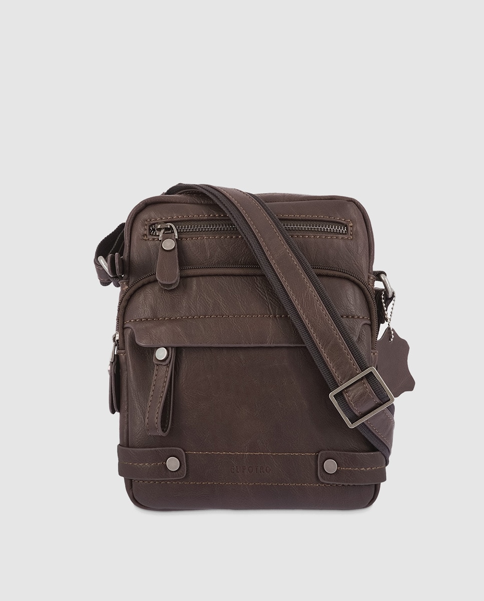 Большая темно-коричневая сумка через плечо из плотной ткани El Potro, темно коричневый