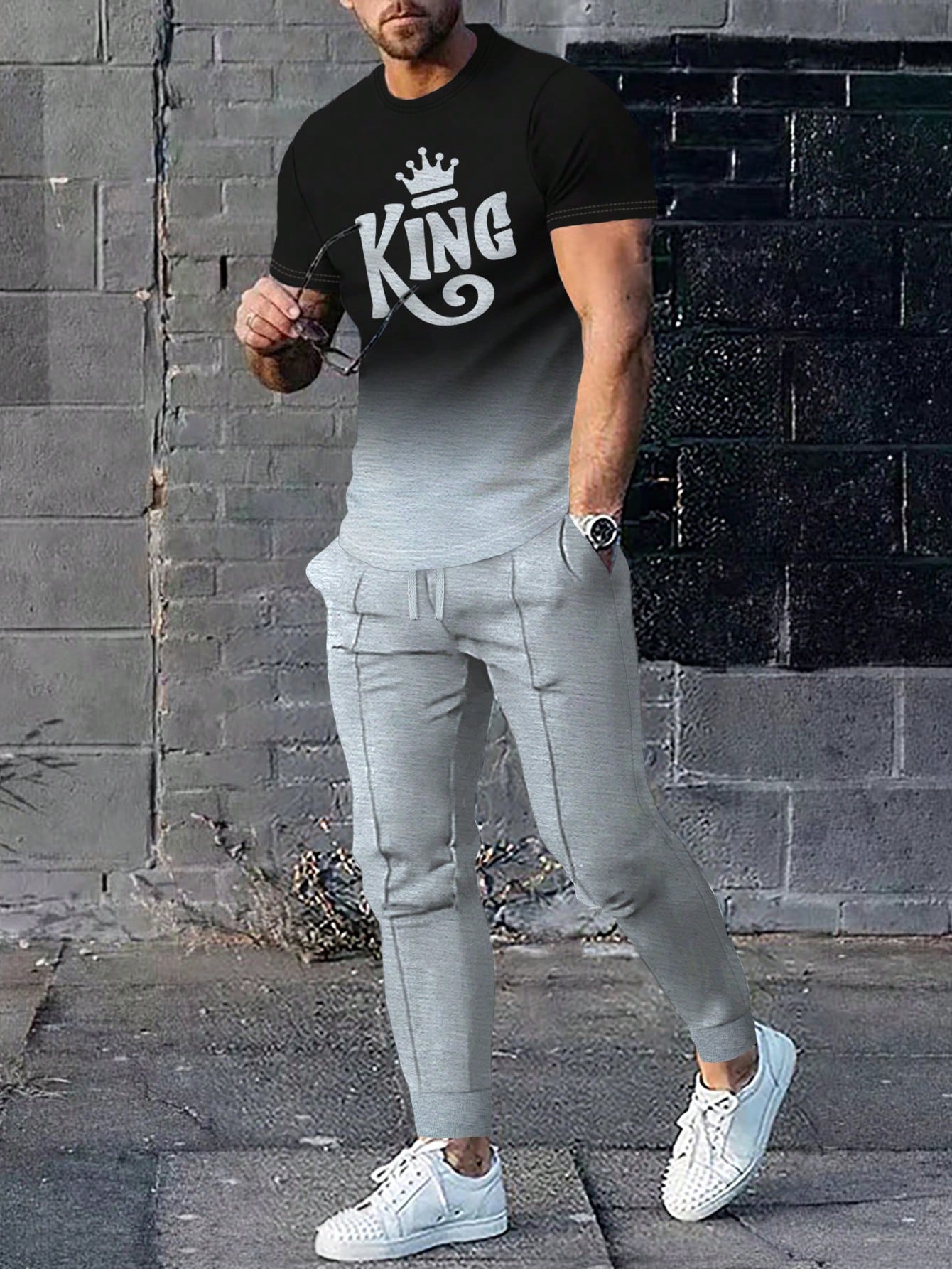 Мужская футболка с короткими рукавами и брюки с градиентным принтом Manfinity LEGND, многоцветный