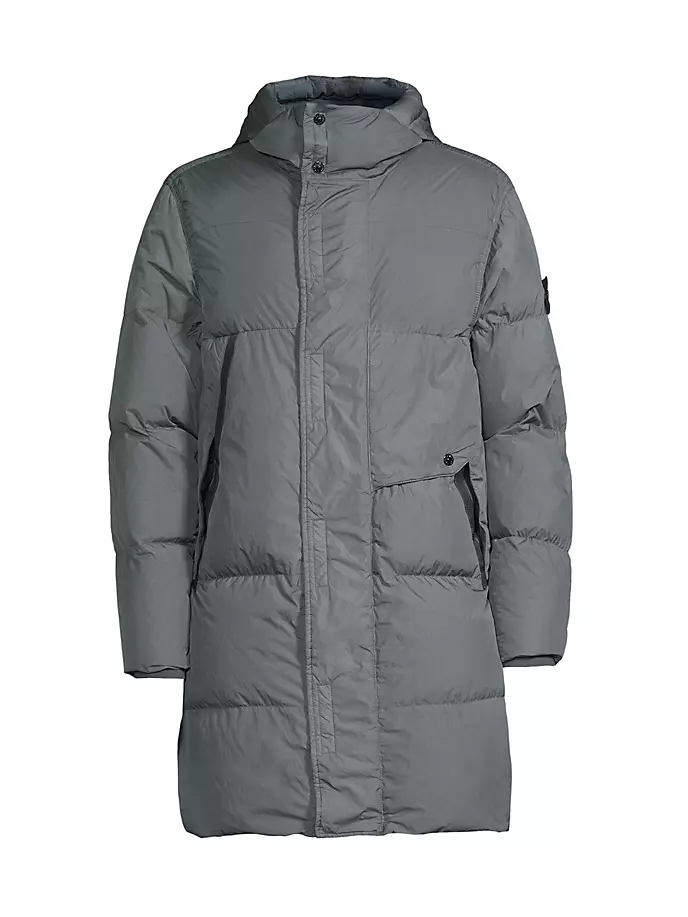 

Пуховик с капюшоном из жатого репса Stone Island, серый