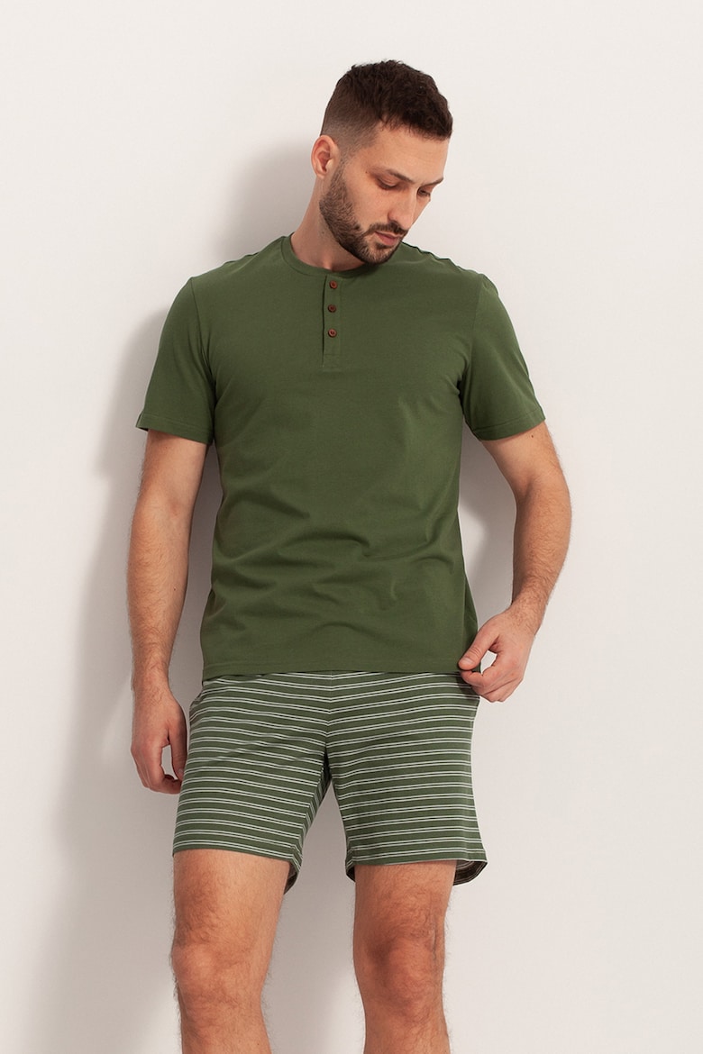 Короткая хлопковая пижама в полоску Sofiaman, зеленый