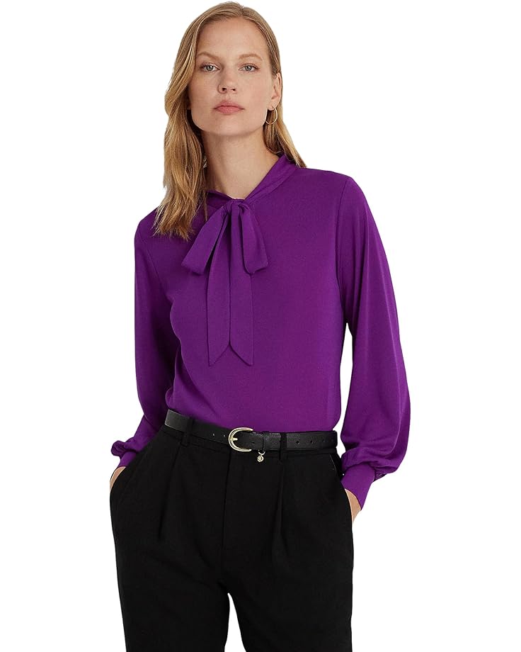 Топ LAUREN Ralph Lauren Stretch Jersey Tie-Neck, цвет Purple Agate топ из эластичного джерси с завязками на воротнике lauren ralph lauren цвет purple agate