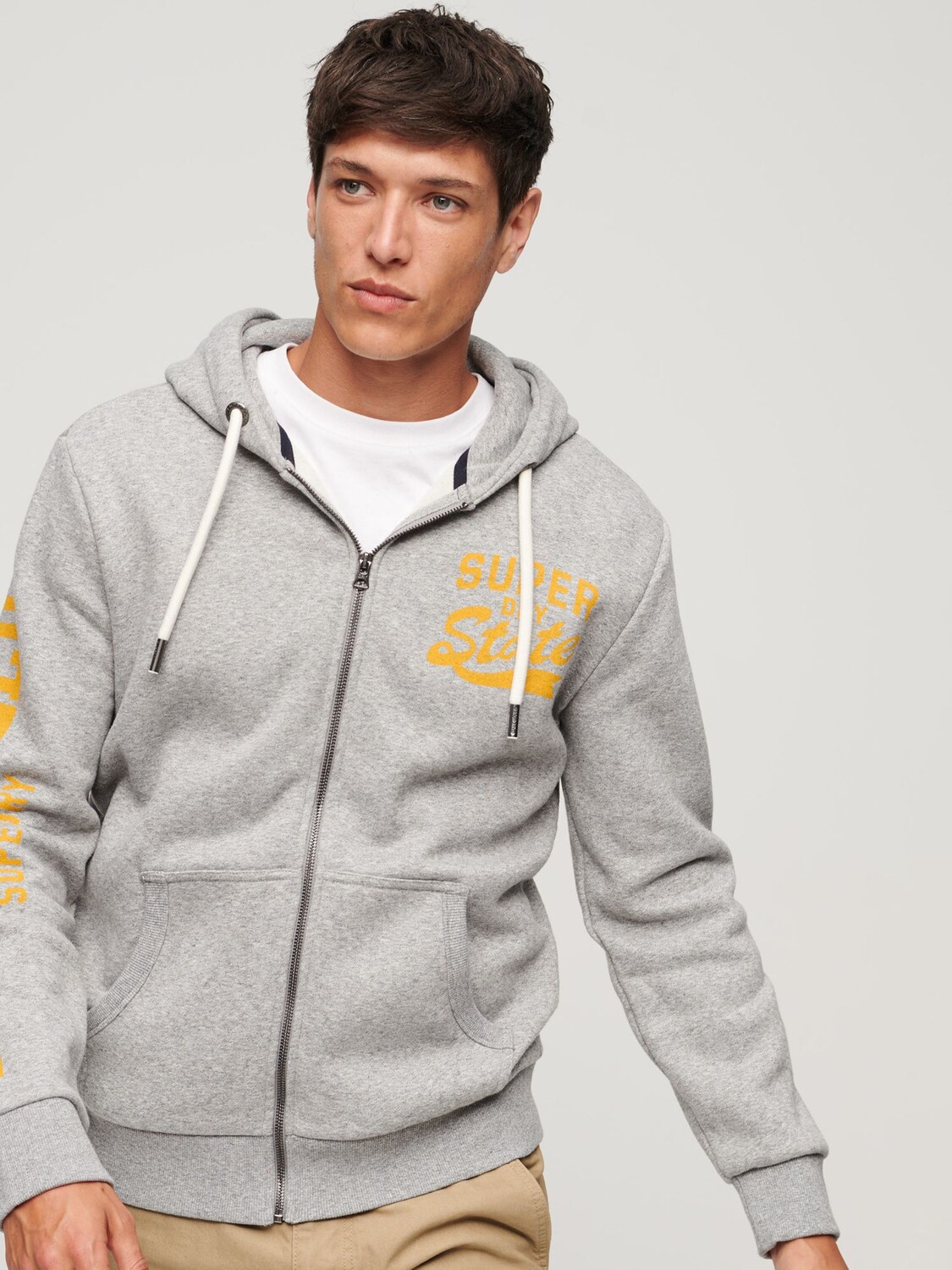 

Толстовка на молнии с графическим принтом Ateltic College Superdry, серый пятнистый марл