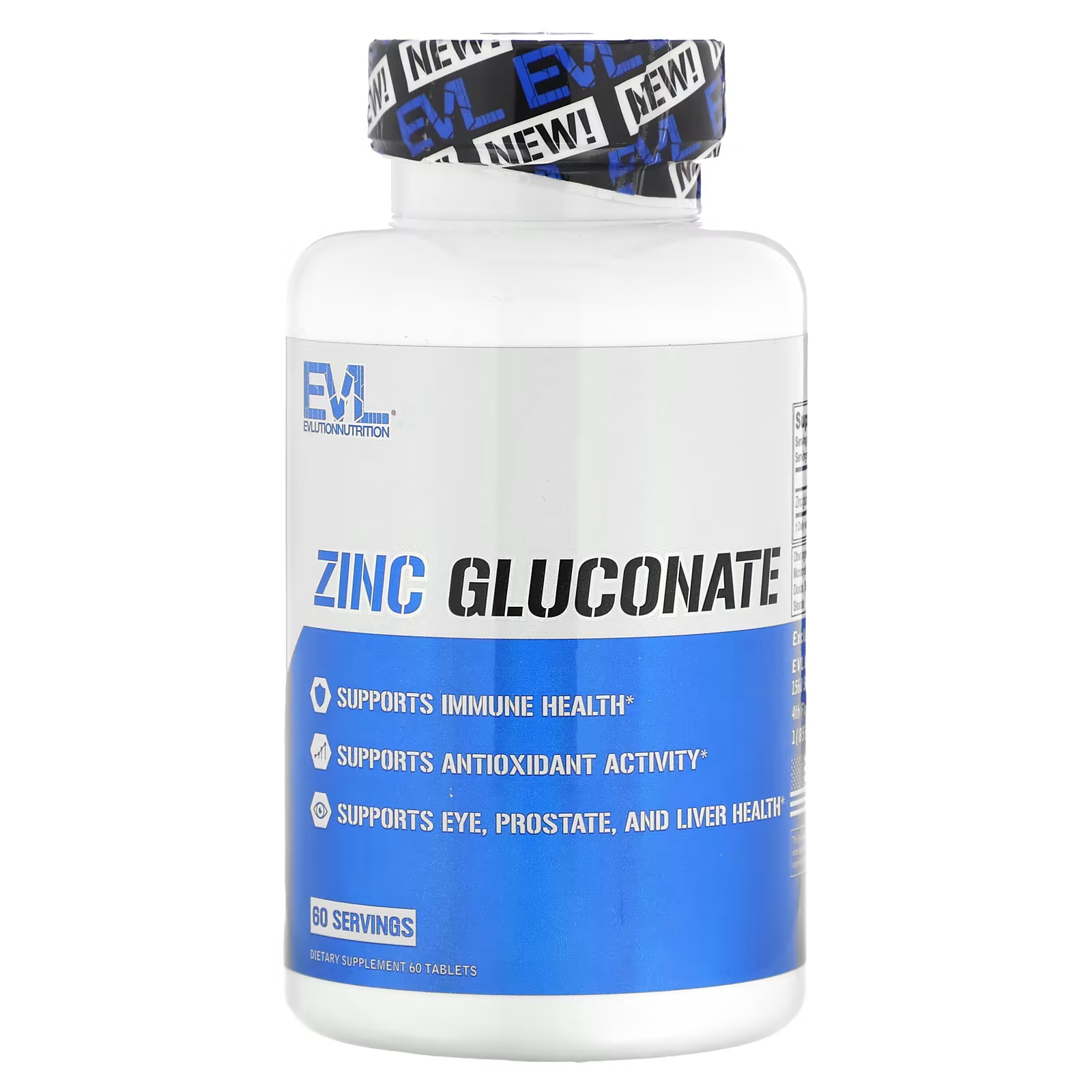 Глюконат цинка EVLution Nutrition, 60 таблеток пищевая добавка snap supplements здоровье простаты 90 капсул